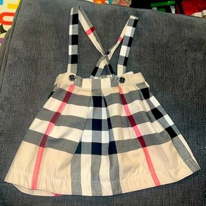 BURBERRY children Sofia Pleated Check Skirt + Suspenders